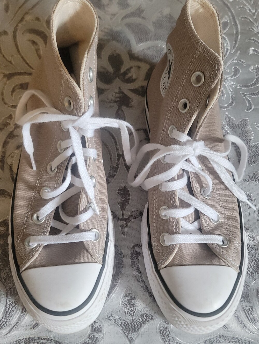 Converse High Top Sneakers in Taupe and White